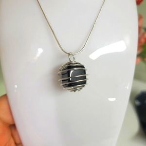 BLACK ⚫️ OBSIDIAN Crystal 🔮 wrapped in wire with silver chain. Handmade.